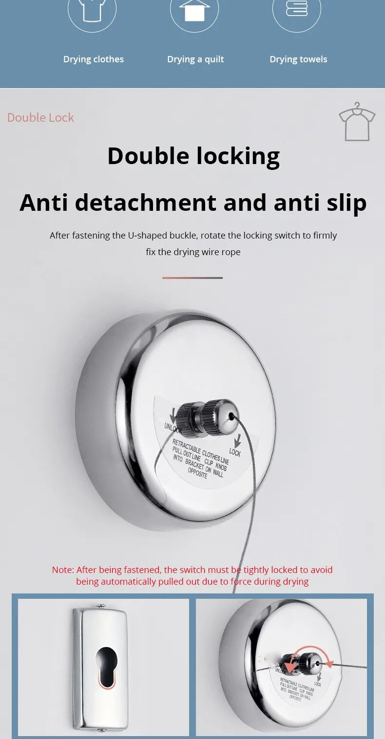 Wall-mounted Clothes Line Windproof 2.8m Adjustable Strength