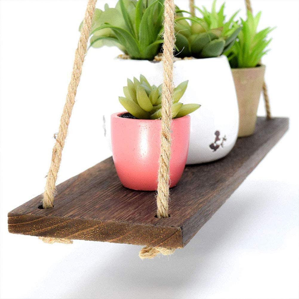 Etagere VINTAGE suspendue en bois Naturelle avec corde de jute