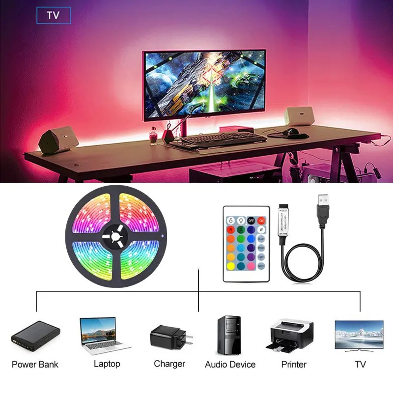 Ruban LED USB 5050 RGB 5V – 5m – Multicolore